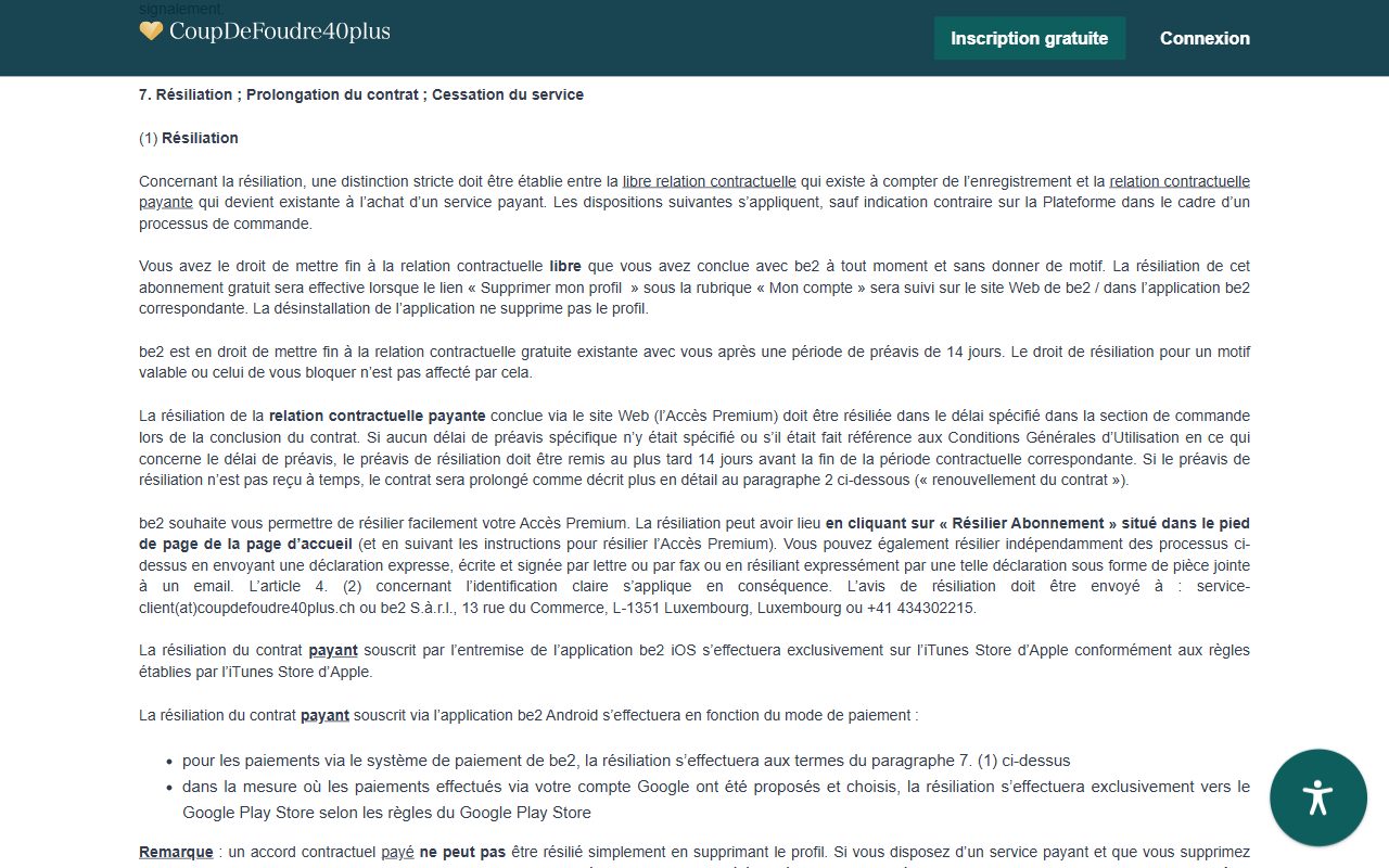 Article 7 des CGU de CoupDeFoudre40plus