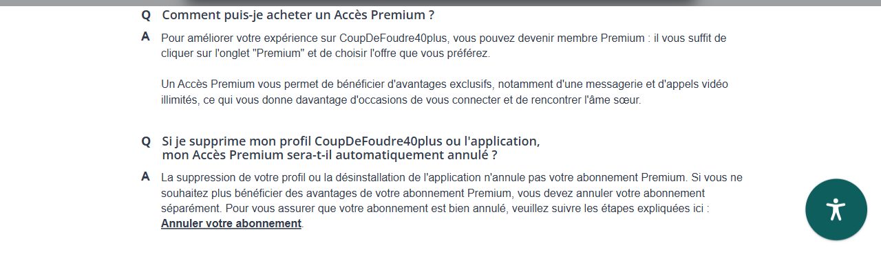 FAQ CoupDeFoudre40plus, rubrique Accès Premium / Paiement