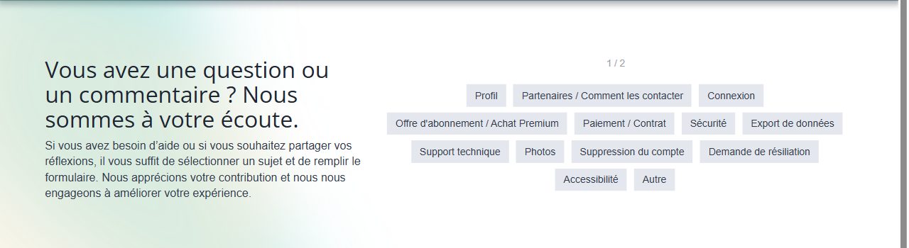 Formulaire de contact de CoupDeFoudre40plus avec le sujet Demande de résiliation